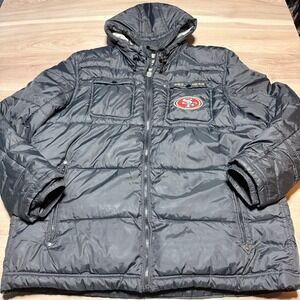 NFL Pro Line VTG San Francisco 49ers Puffer Jacket Mens XXL Black Hooded Padded
